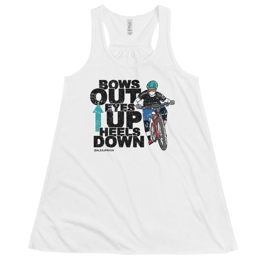 Bows Out Eyes Up Heels Down Flowy Racerback Tank