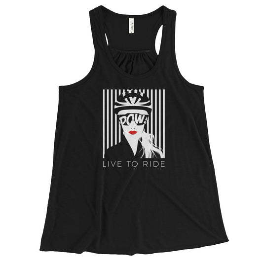 Live To Ride (la France) Women's Flowy Racerback Tank (white)