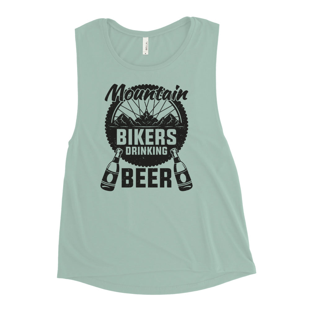 Mountain Bikers Drinking Beer Ladies’ Muscle Tank