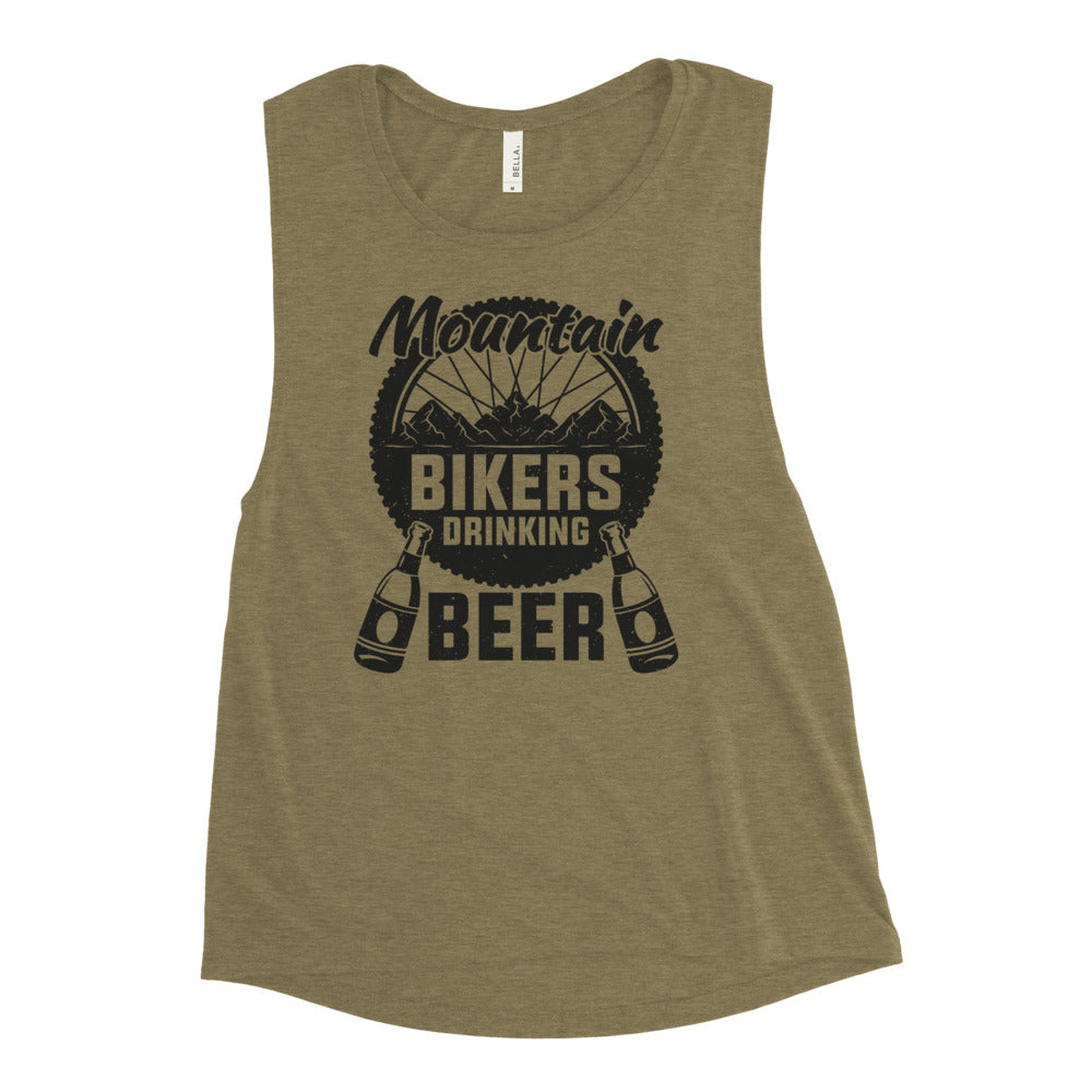 Mountain Bikers Drinking Beer Ladies’ Muscle Tank