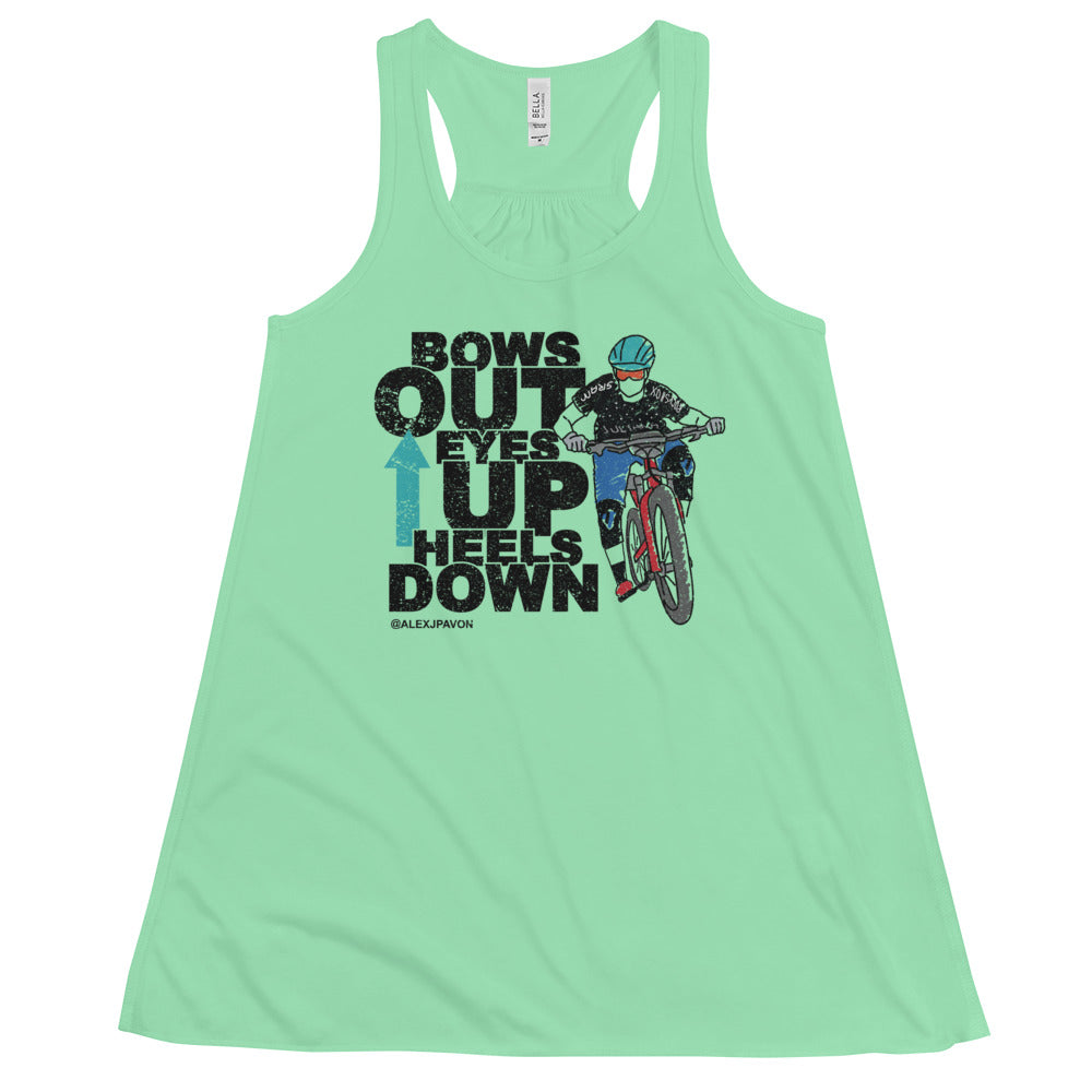 Bows Out Eyes Up Heels Down Flowy Racerback Tank