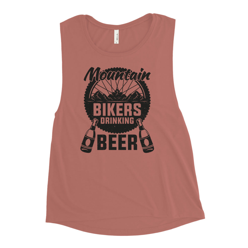 Mountain Bikers Drinking Beer Ladies’ Muscle Tank